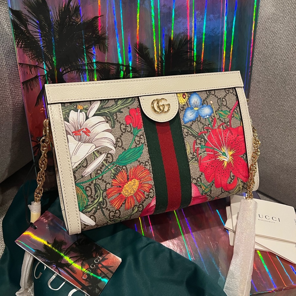 NEW Gucci GG Supreme Flora Ophidia Chain shoulder bag - Picture 8 of 15
